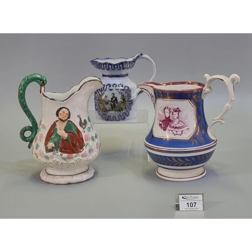 Three 19th Century commemorative pottery jugs to include; Qu...