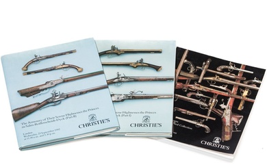 Three Christie's auction catalogues for firearms, Londres, 1992/95 Catalogue en deux volumes à couverture rigide...