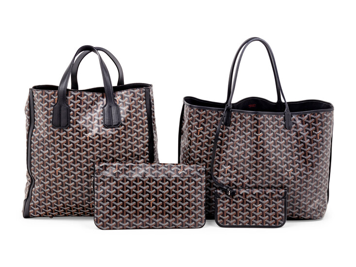 Three Goyard Bags: Two Totes and One Zip Pouch