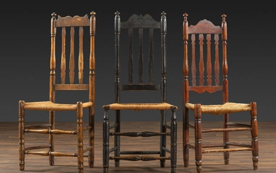 Three William and Mary Bannister Back Rush Seat Side Chairs