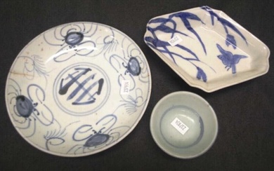 Three various early Chinese blue & White dishes