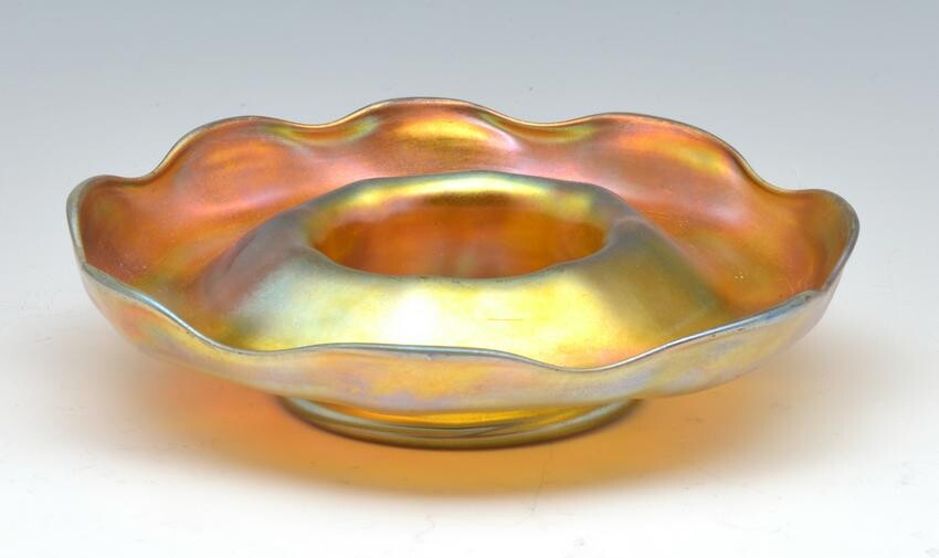 Tiffany Iridescent Gold Favrile Art Glass Dish