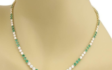 Tiffany & Co. 9.50ct Diamond Emerald 18k Yellow Gold Tennis Necklace