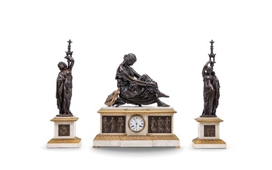 Trittico da camino in marmo e bronzo, XIX secolo, Jean Jacques Pradier (1790 - 1852)