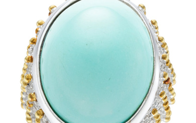 Turquoise, Diamond, Gold, Silver Ring Stones: Turquoise cabochon; full-cut...