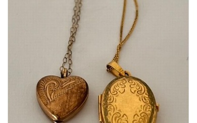 Two 9ct Gold Necklaces, with 9ct gold lockets (1 x heart sha...