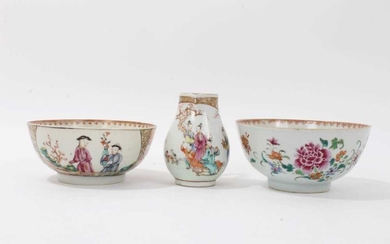 Two Chinese famille rose bowls and similar milk jug