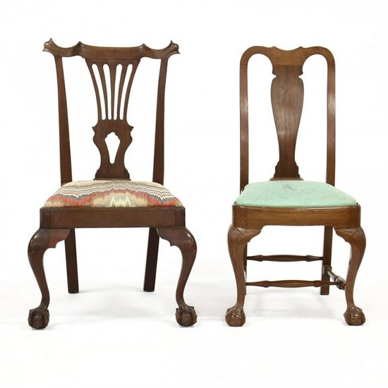Two Chippendale Style Carved Mahogany Side Chairs