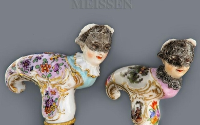 Two Late 18th C. Meissen Porcelain Figural Cane Handles
