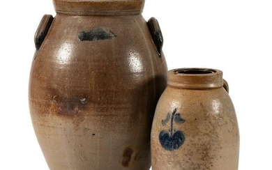 Two Ohio Cobalt-Decorated Stoneware Jars