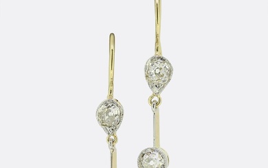 Two-Stone Old Cut Diamond Drop Earrings