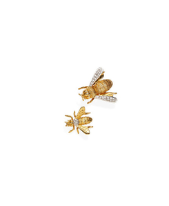 Two gold and diamond bee brooches