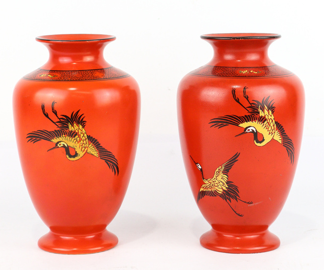 Two large Shelley (England) art deco vases in crane pattern...