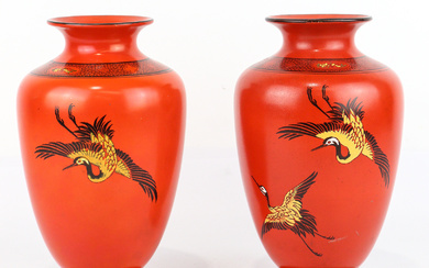 Two large Shelley (England) art deco vases in crane pattern...