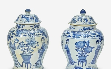 Two similar Chinese blue and white porcelain jars
