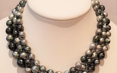UNITED PEARL - NO RESERVE PRICE - 925 Silver - 8x11mm Multi Coloured Tahitian Pearls - Long Rope Necklace