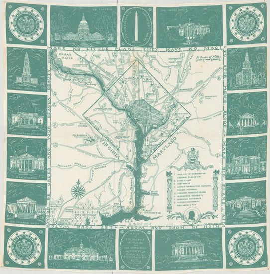Uncommon Handkerchief Map of DC, "A Map of the District of Columbia and the Surrounding Country"