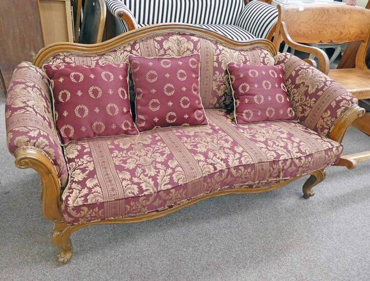 VICTORIAN STYLE WALNUT FRAMED SETTEE WITH SERPENTINE BACK &...