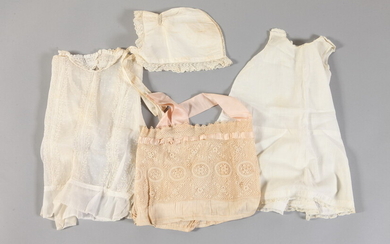 VINTAGE CLOTHING, FOUR ITEMS INCLUDING BODICE, SLIP, BLOUSE AND BABY...