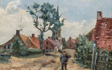 Valerius De Saedeleer (1867-1942), 'Dorpstraat Klemskerke', ca. 1890, oil on canvas, 30 x 40 cm...