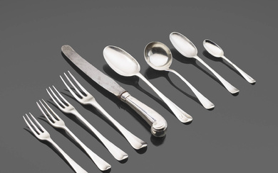 Various Makers George II and George III Hanoverian assembled flatware service