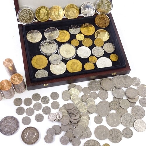 Various coins and medals etc, including some silver