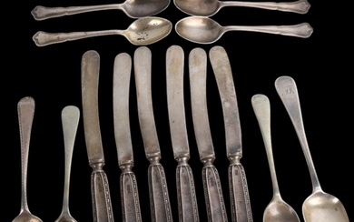 Various silver flatware, including Antique teaspoons, set of...