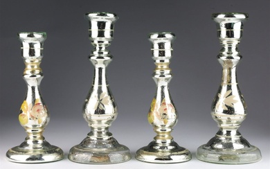 Victorian Hand Painted Mercury Glass Candlesticks