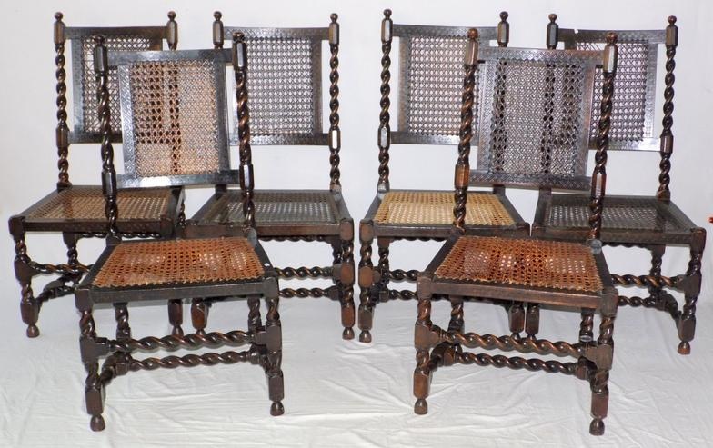 Victorian Oak and Bergere Barley Twist Dining Chairs c.1900....