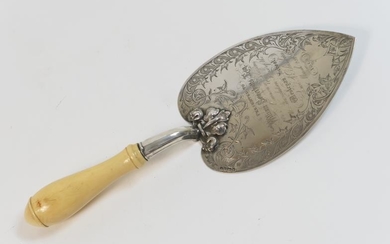 Victorian silver presentation trowel, Sheffield 1862, typically inscribed for...