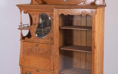 Victorian oak Side-by-side Bookcase Desk combination
