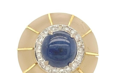 Vintage 18k sapphire & diamond rock crystal dome ring