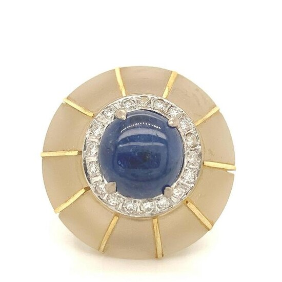 Vintage 18k sapphire & diamond rock crystal dome ring