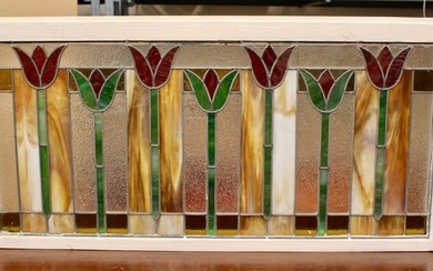Vintage Art Nouveau Tulip Stained Glass Transom Window Panel