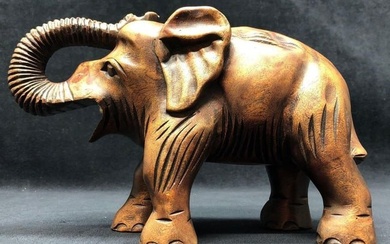 Vintage Asian Elephant - Hand Carved Wood
