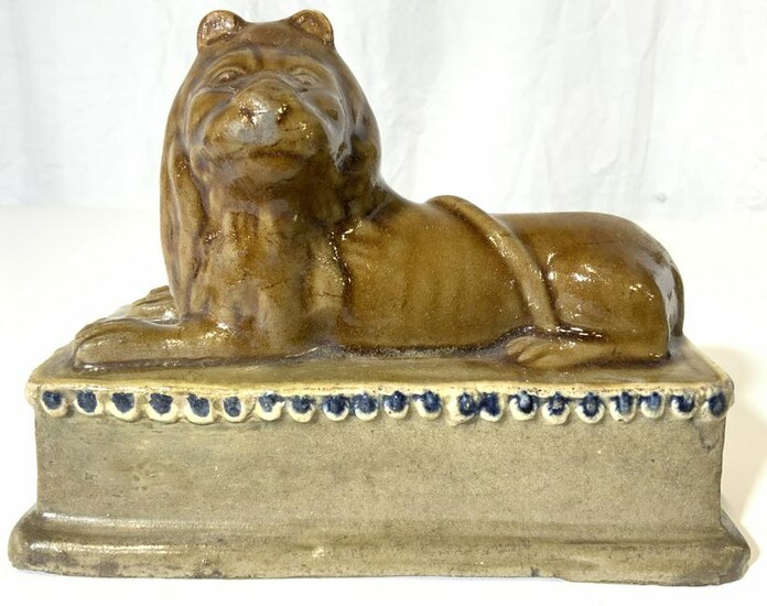 Vintage Ceramic Lion On Pedestal Figural