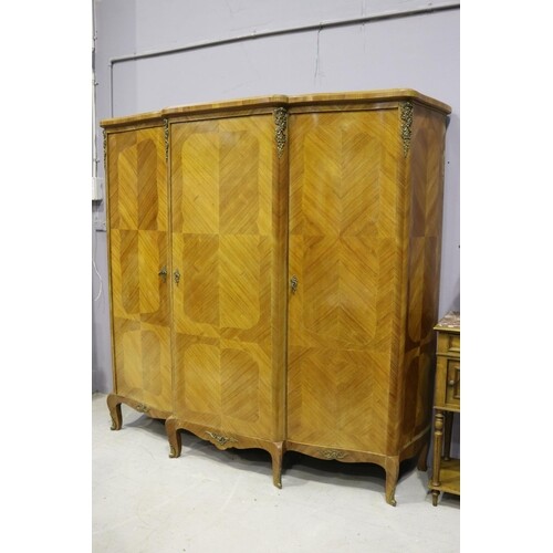 Vintage French Louis XV style three door parquetry armoire, ...