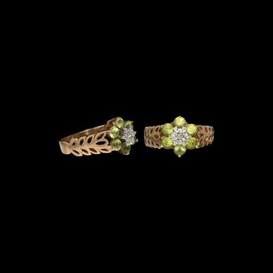 Vintage Gold Ring with Tourmalines and Diamond