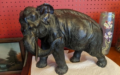Vintage Oriental Signed Large Bronze Elephant Sculpture
