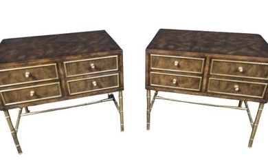 Vintage Pair of Burl and Brass Night Stands by Mastercraft