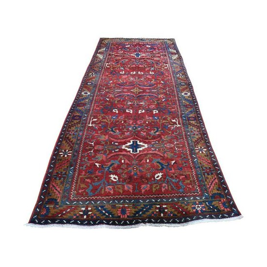 Vintage Persian Heriz Hand-Knotted Pure Wool Wide