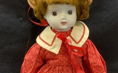 Vintage Porcelain Doll w Red Dress