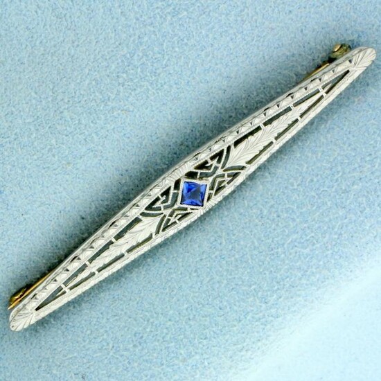 Vintage Sapphire Bar Pin in 14K Yellow and White Gold