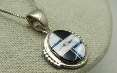 Vintage Southwestern Sterling Silver Inlaid Necklace
