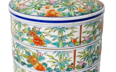 Vintage Triple Stack Hand Painted Floral White Porcelain Pot w/ Lid