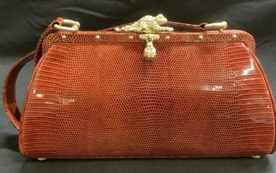 Vtg KIESELSTEIN CORD Red Patent Snakeskin Handbag