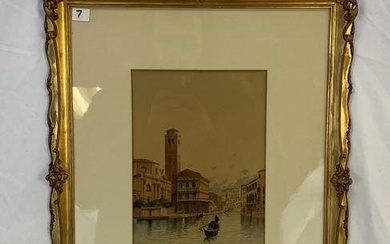 Watercolor Scene of Venetian Canal and Church