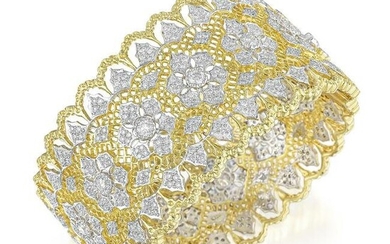 Wide Gold Lace and Diamond Bangle Bracelet
