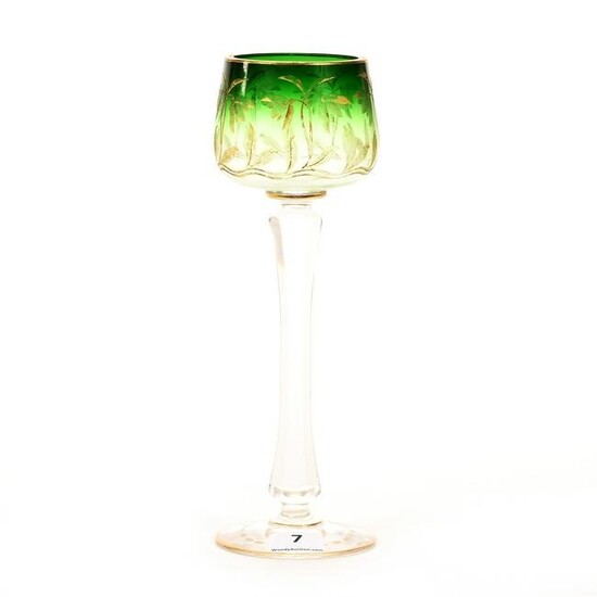 Wine Stem, Green Shading To Clear Bohemian Art Glass