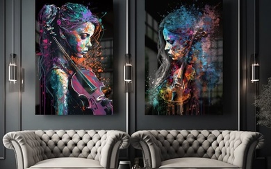 XDB - Rainbow Violins XL 120x80cm - Painting (2) - Contemporary - Plexiglass